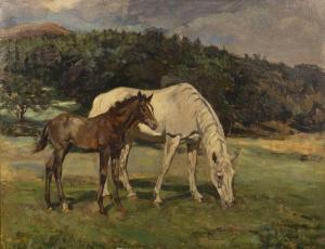 LOCKWOOD Lucy 1900-1900,Mare and foal in a meadow,1929,Mallams GB 2021-07-07