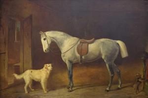 LODER OF BATH James,a saddled grey hackney horse and two dogs in a sta,Clevedon Salerooms 2021-06-10