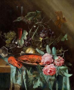 LOEDING Harmen 1637-1673,Still life with lobster and rose,Galerie Koller CH 2021-10-01