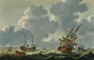 LOEFF Jacob Gerritsz,A Dutch Man O\’War and other ships in rough seas,Palais Dorotheum 2023-12-15