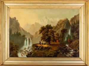 LOEMANS Alexander François,Native American Scene with Waterfalls,19th Century,Cottone 2023-05-18