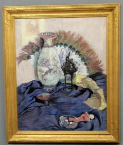 LOGAN WINNER Gladys,still life painting with a vase and peacock feathers,Wiederseim US 2008-11-28