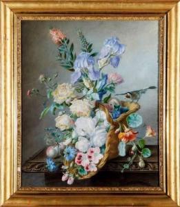 logerot louise 1842-1849,Corbeille de fleurs au chardonneret,Libert FR 2009-10-16