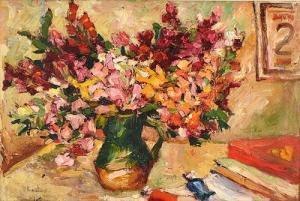 LOGHIN Dimitrie 1910-1982,Still life with flowers, cards and calendar,GoldArt RO 2016-04-13