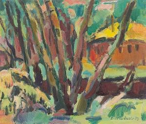 LOHMANN Else 1897-1984,Landschaft mit Bäumen und Haus,1959,Villa Grisebach DE 2016-06-04