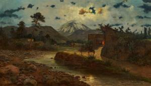 LOHR August 1843-1919,Night in Mexico in front of Popocatepetl,1905,Van Ham DE 2021-11-18