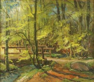 LONDAL Eiler 1887-1971,Waldlandschaft mit Bachlauf und kleiner Brücke,Zeller DE 2014-09-18