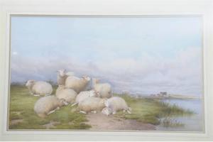 LONG M.H 1800-1900,Sheep and cattle resting by the estuary,Wright Marshall GB 2015-05-14