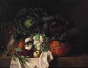 LONGCHAMP de Henriette 1818,Still life with cabbages, cauliflower and vegetabl,Christie's 2013-08-27