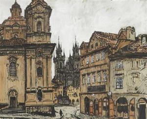 LONGEN PITTERMANN Emil Artur 1885-1936,A View of Týn Church from Kaprova Stre,1915,Palais Dorotheum 2017-09-23