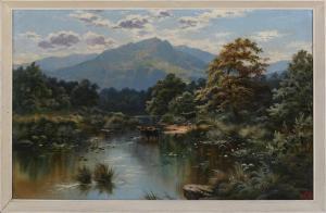 LONGSTAFFE Ernest,River Scene with Cattle watering and Distant Mount,1888,Tooveys Auction 2022-09-07