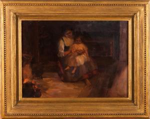 LOPES Joaquim 1886-1956,An interior scene with a lady and a girl,Veritas Leiloes PT 2021-04-14