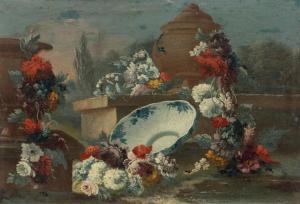 LOPEZ DEI FIORI Gasparo,Arrangement of flowers in a blue and white porcela,Galerie Koller 2017-09-22