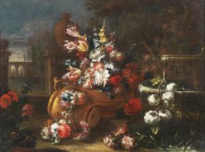 LOPEZ DEI FIORI Gasparo 1677-1732,Natura morta di fiori con vaso e fonta,Capitolium Art Casa d'Aste 2023-12-13