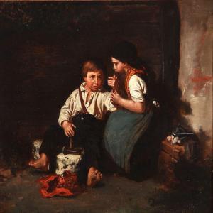 LORANGE Carl /Aug.Joh.F.Carl 1833-1875,A boy has hit himself with a hammer and is c,Bruun Rasmussen 2012-04-02
