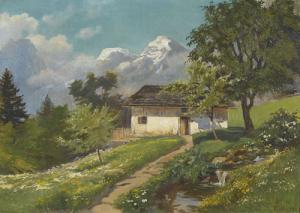 LORENZ Emil 1878-1932,Landschaft mit Bauernhaus in den Alpen,Dobiaschofsky CH 2010-05-05