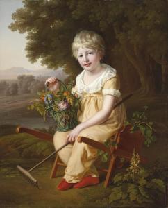 LORIMIER Henriette,Portrait d'un enfant assis tenant un panier de fle,Christie's 2023-06-16
