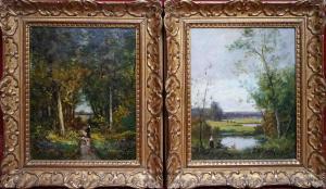 LORIN C 1815-1882,Promeneuse en sous bois; pêcheurs,Gautier-Goxe-Belaisch, Enghien Hotel des ventes 2023-11-19