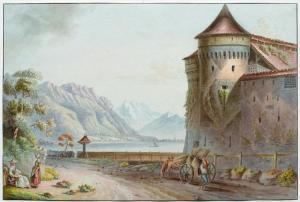 LORY Gabriel I 1763-1840,Das Chateau de Chillon am Lac du Geneve,Galerie Koller CH 2016-09-23