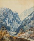 LORY Gabriel Mathias II 1784-1846,Houses by a waterfall in the mountains,Galerie Koller 2016-09-23