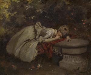 LOSSOW Heinrich 1843-1897,Heartbreak. Young Lady on a Park Bench,Van Ham DE 2021-11-18