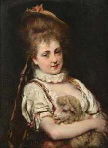 LOSSOW Heinrich 1843-1897,Young lady in fanciful attire cradling a lamb,Tennant's GB 2023-03-18