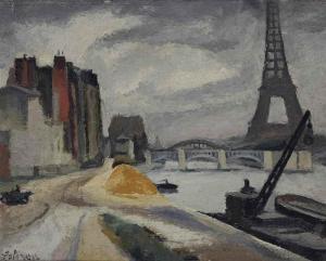 LOTIRON Robert 1886-1966,Along the Seine, the Eiffel tower beyond,Christie's GB 2016-12-13