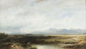 LOTZE Moritz Eduard 1809-1890,Weite Gebirgslandschaft mit Angler,1879,Peter Karbstein DE 2023-06-24