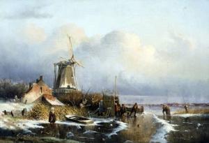 LOUIS SIERIG 1834-1919,Winter met koek en zopie bij een molen,Venduehuis NL 2012-11-21
