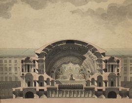 LOUIS Victor 1731-1807,Coupe sur la scène d'un théâtre, projet présumé po,Daguerre FR 2021-12-15