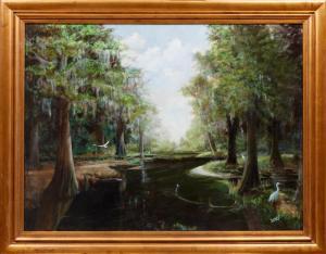 LOUISIANA SCHOOL,Swamp Scene with Egrets,Neal Auction Company US 2023-02-03