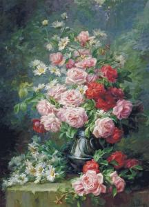 LOUPPE Léo 1869,Roses and daisies on a stone ledge,Christie's GB 2013-09-12