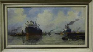 LOURENS Ben 1910-1987,Havenzicht met boten in Rotterdam,Aeko BE 2010-03-29