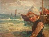 LOUYOT Edmond 1860-1918,DUTCH GIRL AND FISHING BOATS,William J. Jenack US 2016-07-31