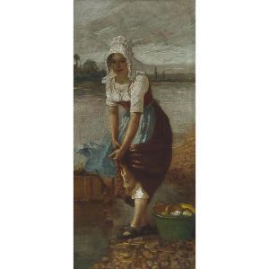 LOUYOT Edmond 1860-1918,YOUNG WOMAN DOING LAUNDRY,1897,Waddington's CA 2023-02-02