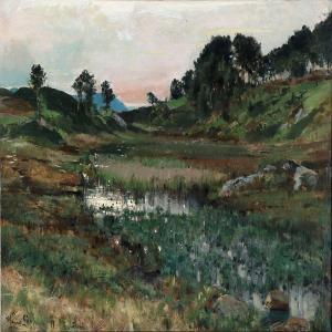 LOVAAS hans marius wilhelm 1848-1890,Overlooking a moor landscape,1871,Bruun Rasmussen DK 2015-10-05