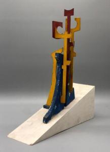 LOVATO Alain 1943,Sculpture en bois et métal laqués rouge, jaune, bl,Conan-Auclair FR 2020-12-12