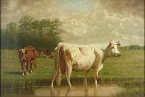 LOVERIDGE Clinton 1838-1915,At the Cow Pasture's Watering Hole,Skinner US 2023-05-24