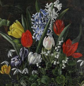 LOVMAND Christine Marie 1803-1872,Still life with spring flowers,Bruun Rasmussen DK 2023-01-30