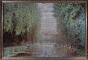 LOWE Arthur 1800-1900,FIGURES IN A ROWING BOAT ON A TREE-LINED CANAL,Anderson & Garland 2010-09-07