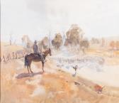 LOXTON John Samuel 1903-1971,Drover and his dog with sheep in landscap,Bearnes Hampton & Littlewood 2024-02-13