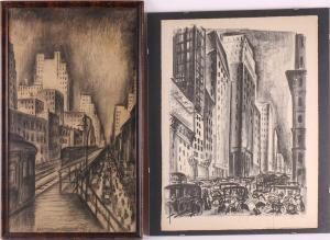 LUBBERS Adriaan 1892-1954,a New York cityscape, with a busy street and ra,1928,Dawson's Auctioneers 2022-03-31