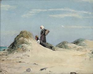LUBBERS Holger Peter Svane,Beach view with two persons in the sand dunes,Bruun Rasmussen 2024-03-04
