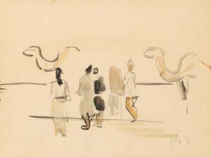 LUBIN Aryeh 1897-1980,Figures and camels,Tiroche IL 2023-12-31