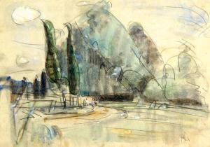 LUBIN Aryeh 1897-1980,Park with Figures,Tiroche IL 2011-07-02