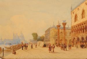 LUCAS Jean 1823-1873,Le long du Palais Ducal, sur le bassin de San Marc,1854,Osenat FR 2014-07-06