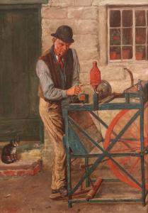 LUCAS John Templeton 1836-1880,The knife grinder at his wheel watched by his ,1878,Woolley & Wallis 2019-03-06