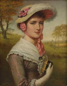 LUCAS William 1840-1895,Portrait of a young lady in a bonnet with pink rib,1884,Sworders 2023-09-26