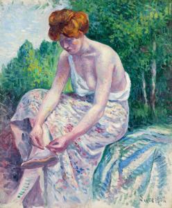 LUCE Maximilien 1858-1941,Moulineux, Jeune femme ôtant sa sandale,1904,Bonhams GB 2024-04-18