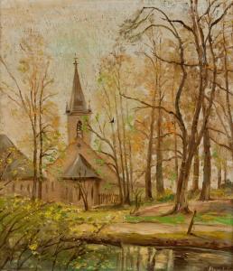 LUCK Bruno 1887,Dorfkirche zwischen Herbstbäumen,Leo Spik DE 2015-12-10